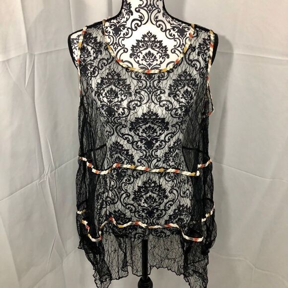 Easel Lace Multicolor Ribbon Babydoll Tank Top - Picture 6 of 7